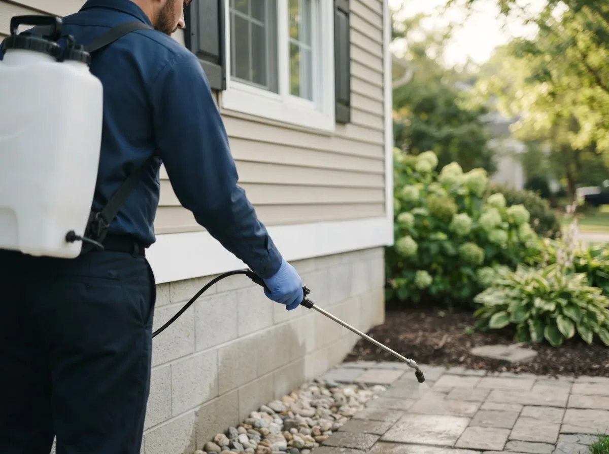 Pest control technician inspecting a home in Lanesboro, MN